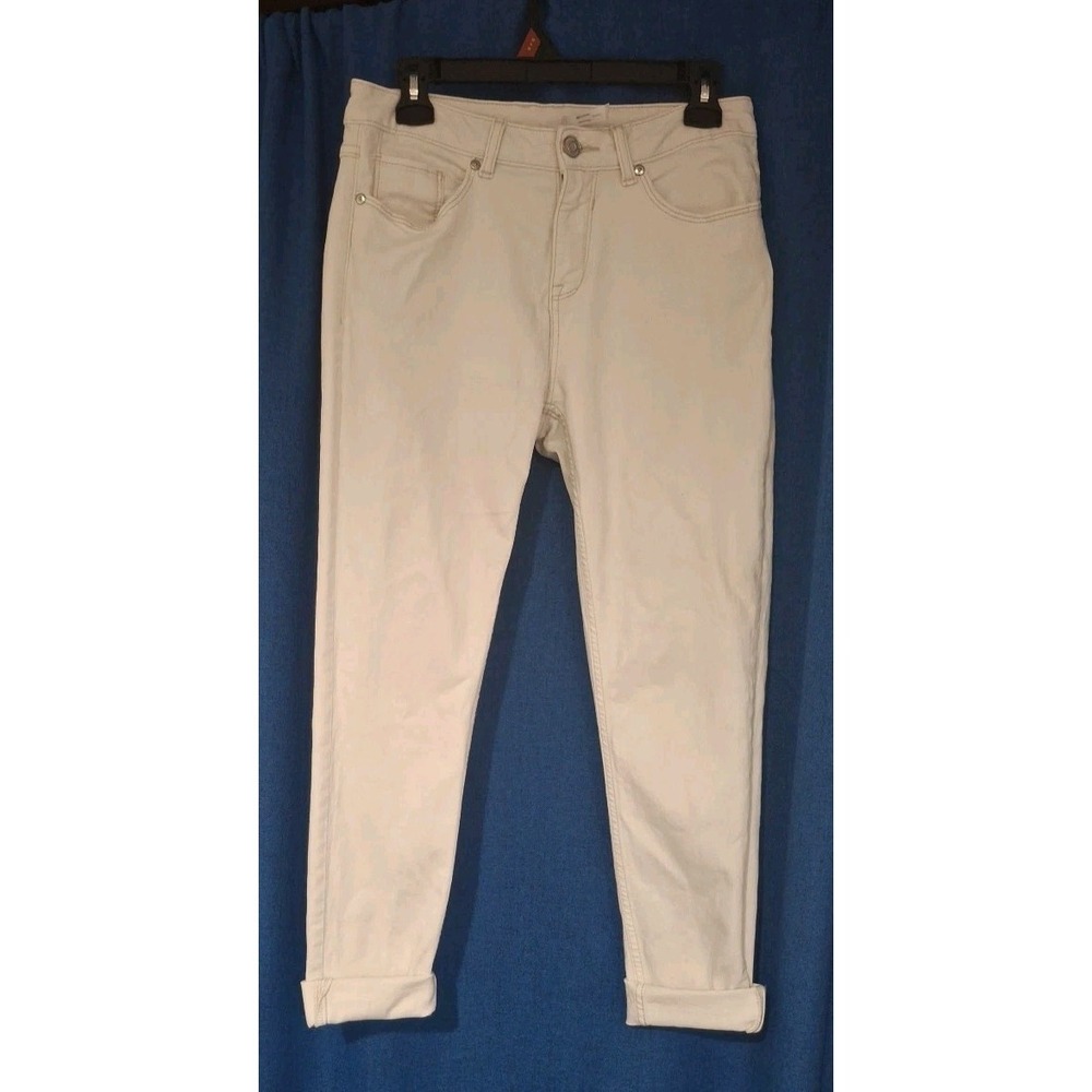 Lauren Conrad Women's White Denim Skinny Cropped Jeans 6L Frayed Ankle/cuffed